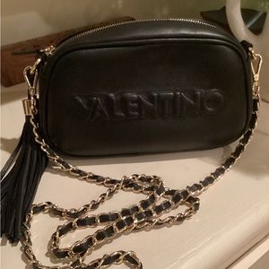 Valentino Black Leather Crossbody Bag with Gold Chain